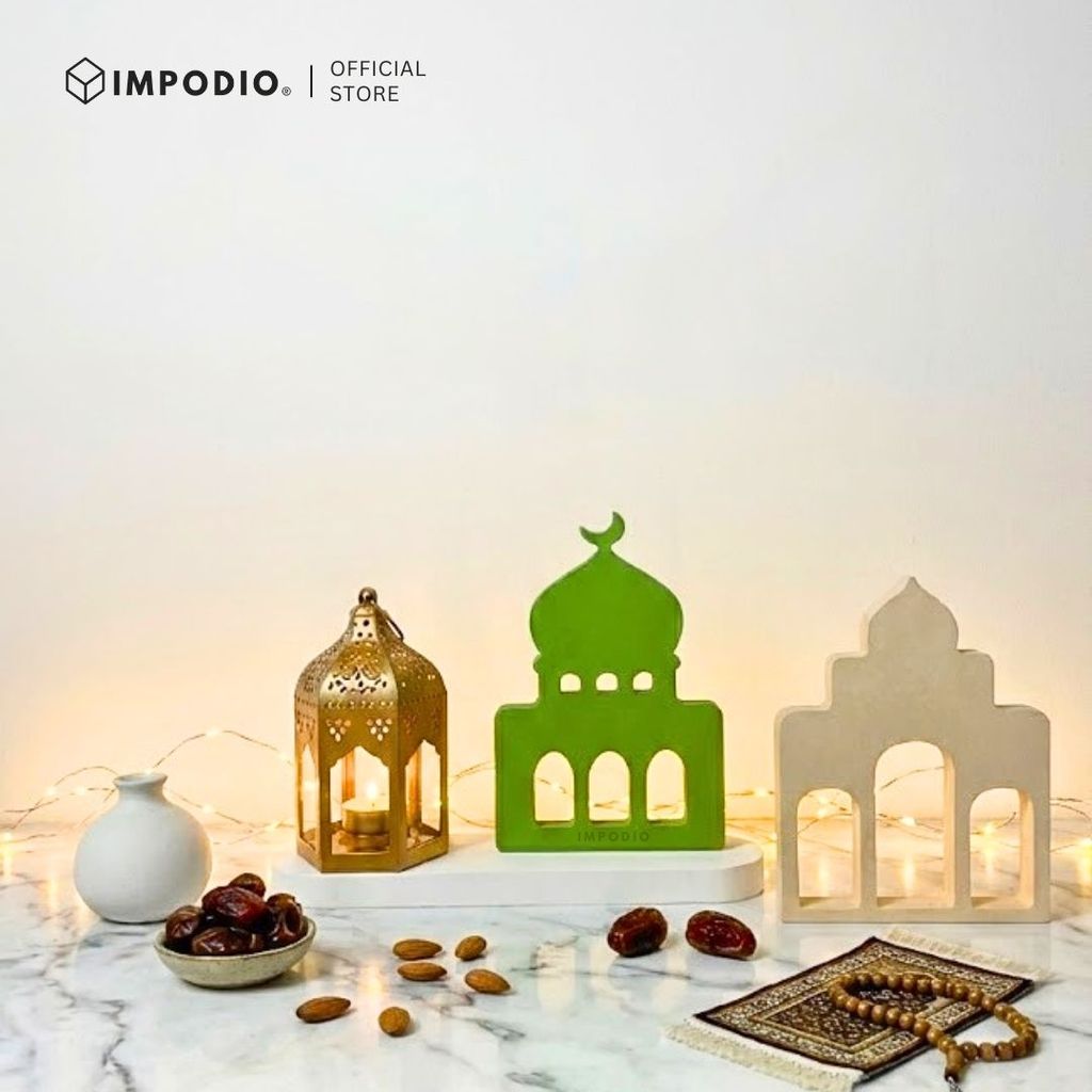 IMPODIO Siluet Masjid 3D Warna Warni - Properti Foto Produk Ramadhan - Ornamen Meja Lebaran Kayu Aesthetic