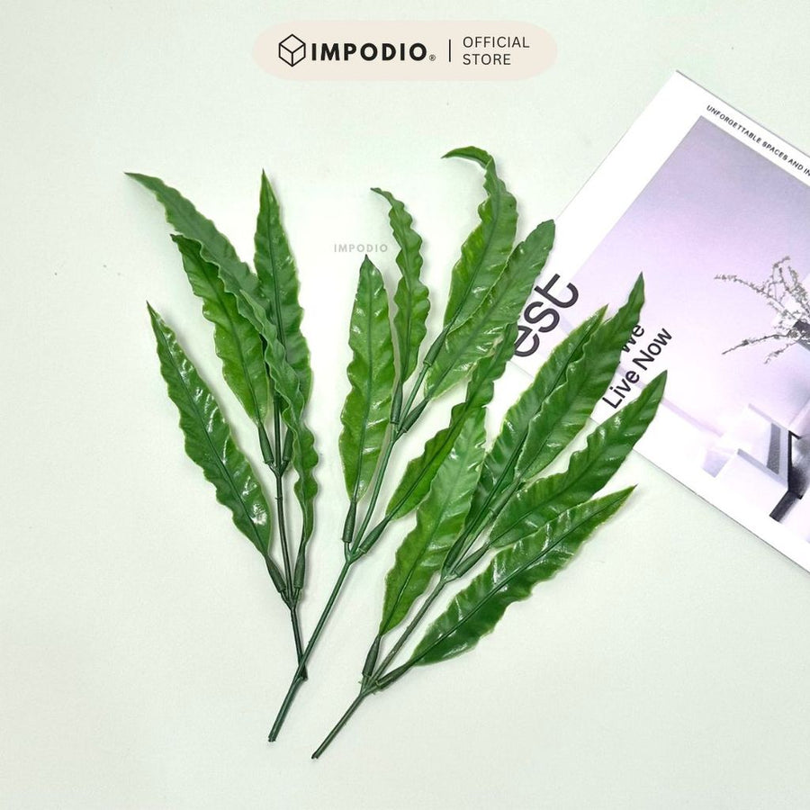 IMPODIO Tanaman Daun Air Artificial Hijau – Daun Plastik Hiasan Vas