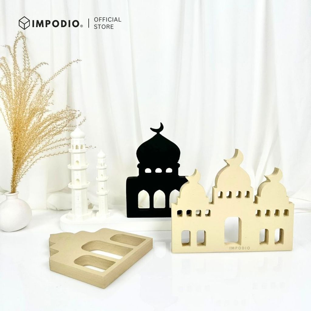 IMPODIO Siluet Masjid 3D Warna Warni - Properti Foto Produk Ramadhan - Ornamen Meja Lebaran Kayu Aesthetic